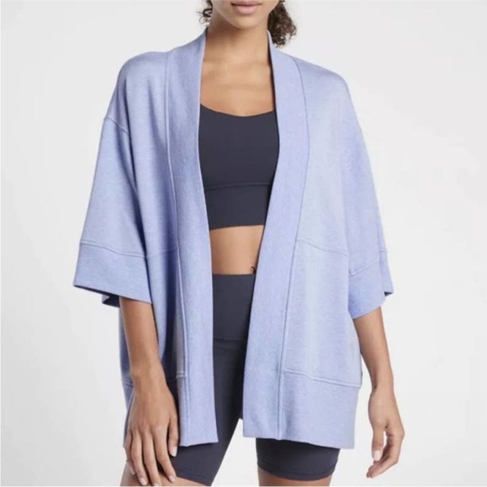 Athleta Lotus Wrap Blue Heather Open Front Cardigan with Pockets Size XXS/XS